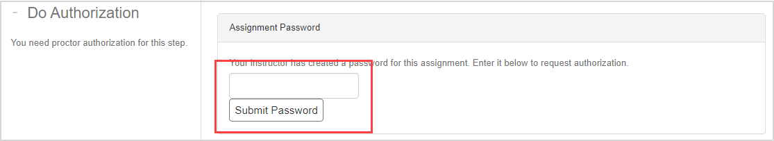 The Assignment Password pane has a password field and a "Submit Password" button below it.